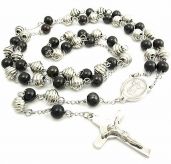 Бусы четки rosary beads из стали с  бусинами черного и стального цвета Steel and Style